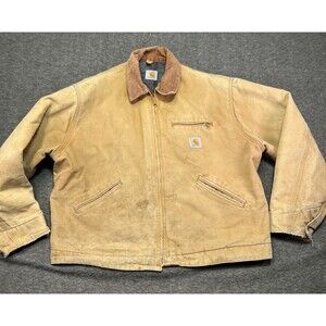 Vintage Carhartt Detroit Jacket Blanket Lined Mens Large Tan Distressed Workwear